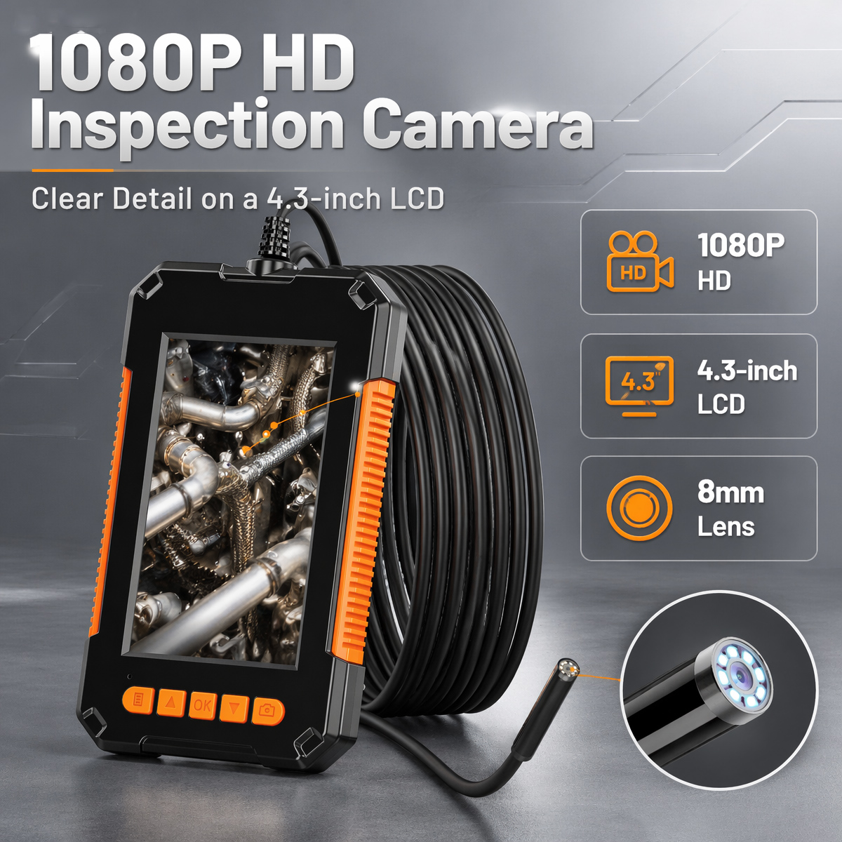 Photography Lighting Diagram - Industrial Endoscope Camera 8mm Probe 1080P
